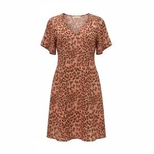 Entro Leopard Print Dress Small 4 6 Pink Animal Print V Neck Short Sleeve USA